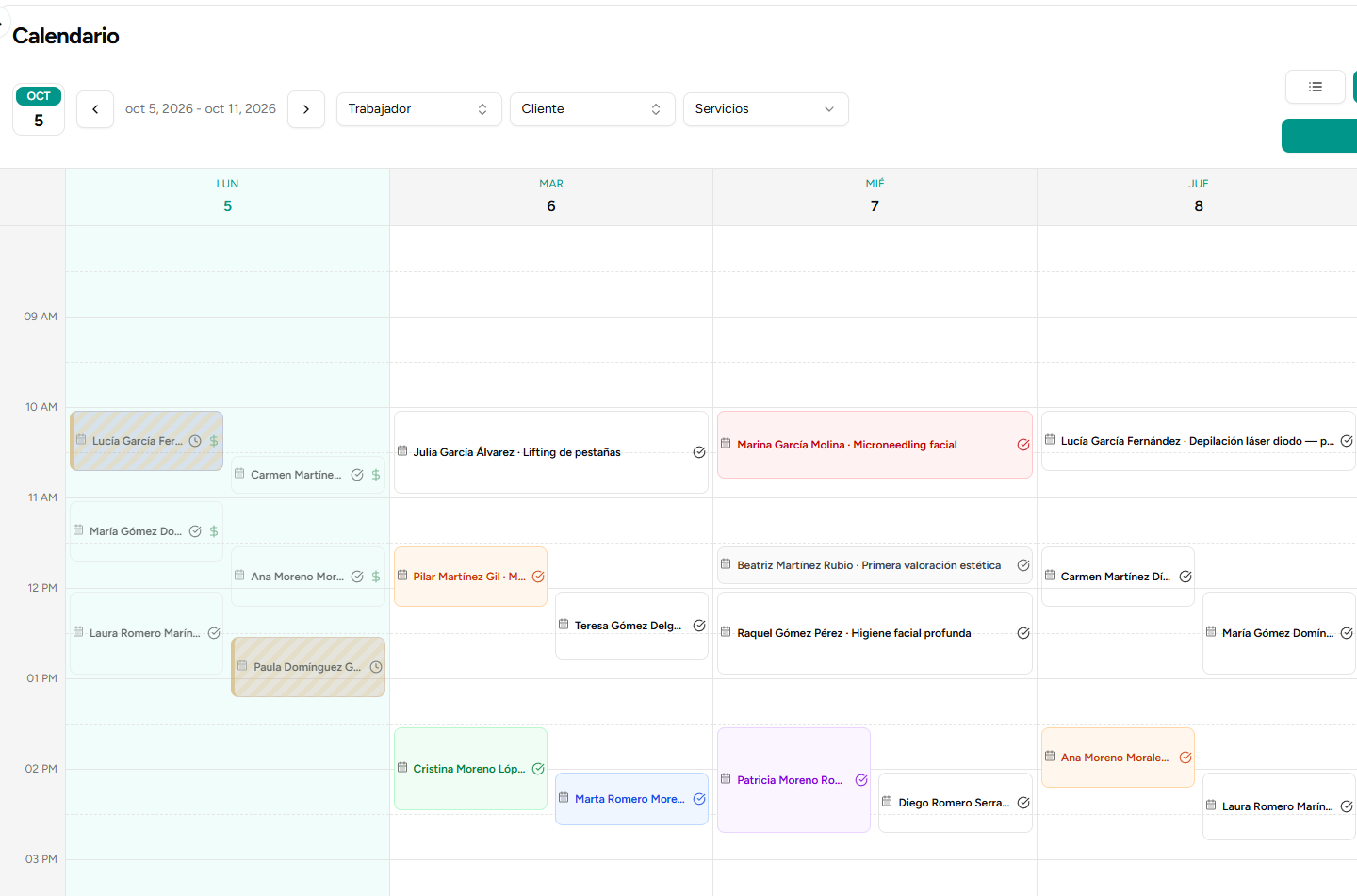 Agenda de Zutoki: calendario de citas del panel