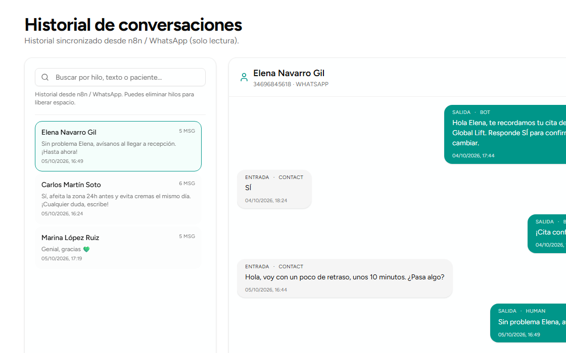 Chat e historial WhatsApp en Zutoki