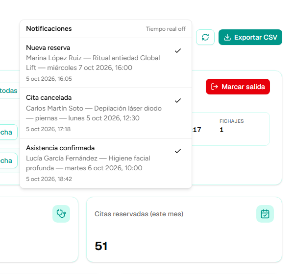 Pantalla de Notificaciones en tiempo real en Zutoki